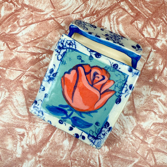 Ceramic Blue Rose Match Striker Box